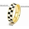 thumbnail image 2 of 6mm Stainless Steel Checkerboard Chess Pattern Wedding Band Biker Statement Ring, 2 of 5