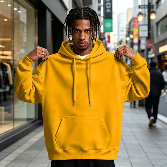 Nestiefly Mens Cotton Hooded Fashion Long Sleeve Hoodies Casual Drawstring with Pockets Pullover Sweatshirt for Men 2026 Yellow 2XL