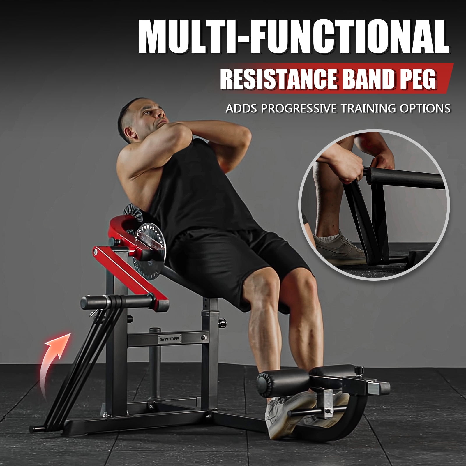Syedee Seated AB Curl/ Back Extension Machine, Plate Loaded Machine with 450lbs Weight Capacity, Home Gym for Core and Back Training
