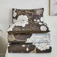 thumbnail image 3 of URBONUR 3 Pcs Floral Comforter Set Queen Size, Brown Gold Botanical Bedding Set, White Flower Butterfly Leaves Printed Bed Sets with 2 Pillowcases for Women Men, 3 of 8