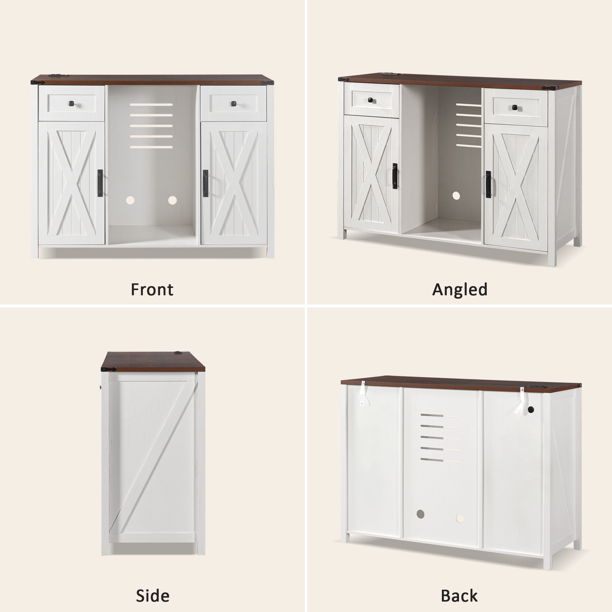 Euroco 53.2" Large Coffee Bar Cabinet with Fridge Space,Farmhouse Wine Cabinets with Storage,Power Outlet,& 2 Drawers,Fluted Buffet Sideboard for Kitchen Living Room,White