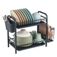 thumbnail image 1 of VEVOR Dish Drying Rack, 2 Tier Large Capacity Dish Drainers, Rustproof Carbon Steel Dish Drainer with Drainboard, Storage Space Saver, Cup and Utensil Holder for Kitchen Counter Over The Sink, Black, 1 of 9