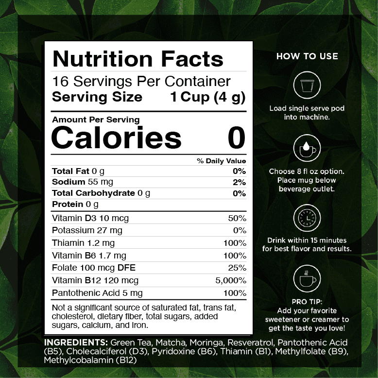 VitaCup Green Tea Pods for Single Serve Coffee Makers , 16 Ct