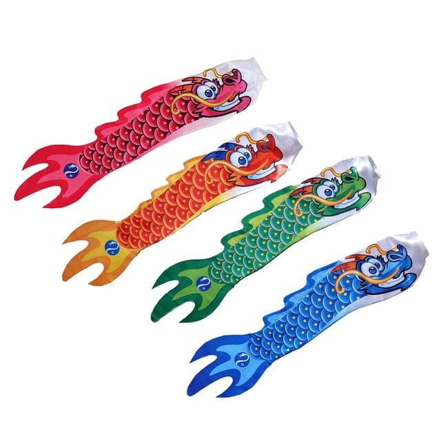 Almencla 4 Pieces Dragon Windsock Flags, Koinobori, Ornament Streamer Hanging Decor -