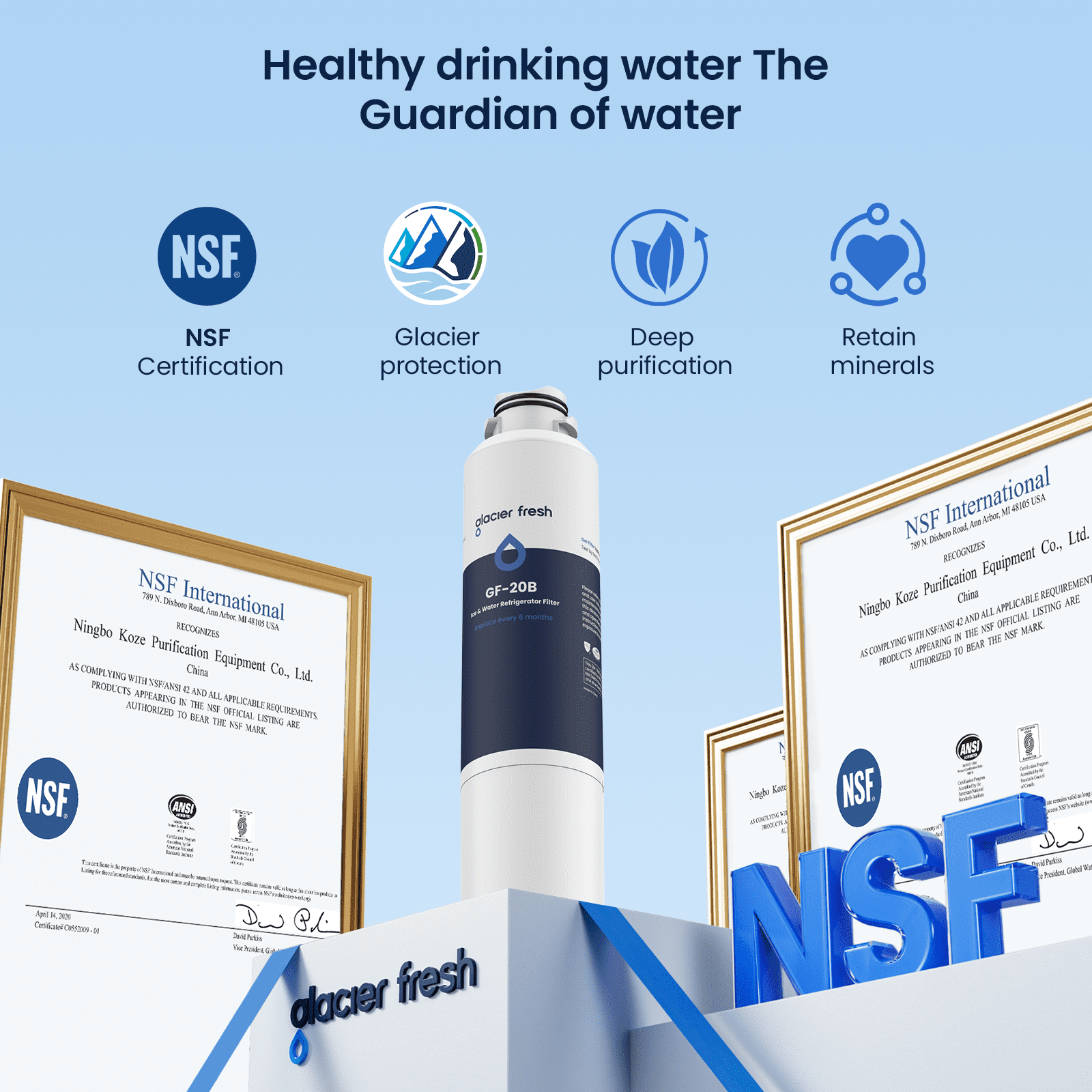 GLACIER FRESH Compatible with Samsung DA29-00020B Refrigerator Water Filter, DA29-00020A/B, DA29-00020B-1, HAF-CIN/EXP, 46-9101, RF4267HARS For French Door Fridge Kitchen (2 PACK)