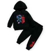 Baby Boy Clothes Hooded Long Sleeve Dragon Print Top Pants Set Baby Boy Outfits 18-24 Months