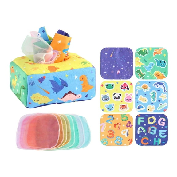 yotijay Pull Along Tissue Box Sensory Toy Busy Pull Tissues Activities Colorful Learning Dinosaur