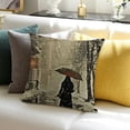 thumbnail image 3 of BANET Throw Pillow , Woman with Umbrella in Rain Old Town Ruins Action Desgin, Decorative Square Accent Pillow Case 24x24in, 3 of 5