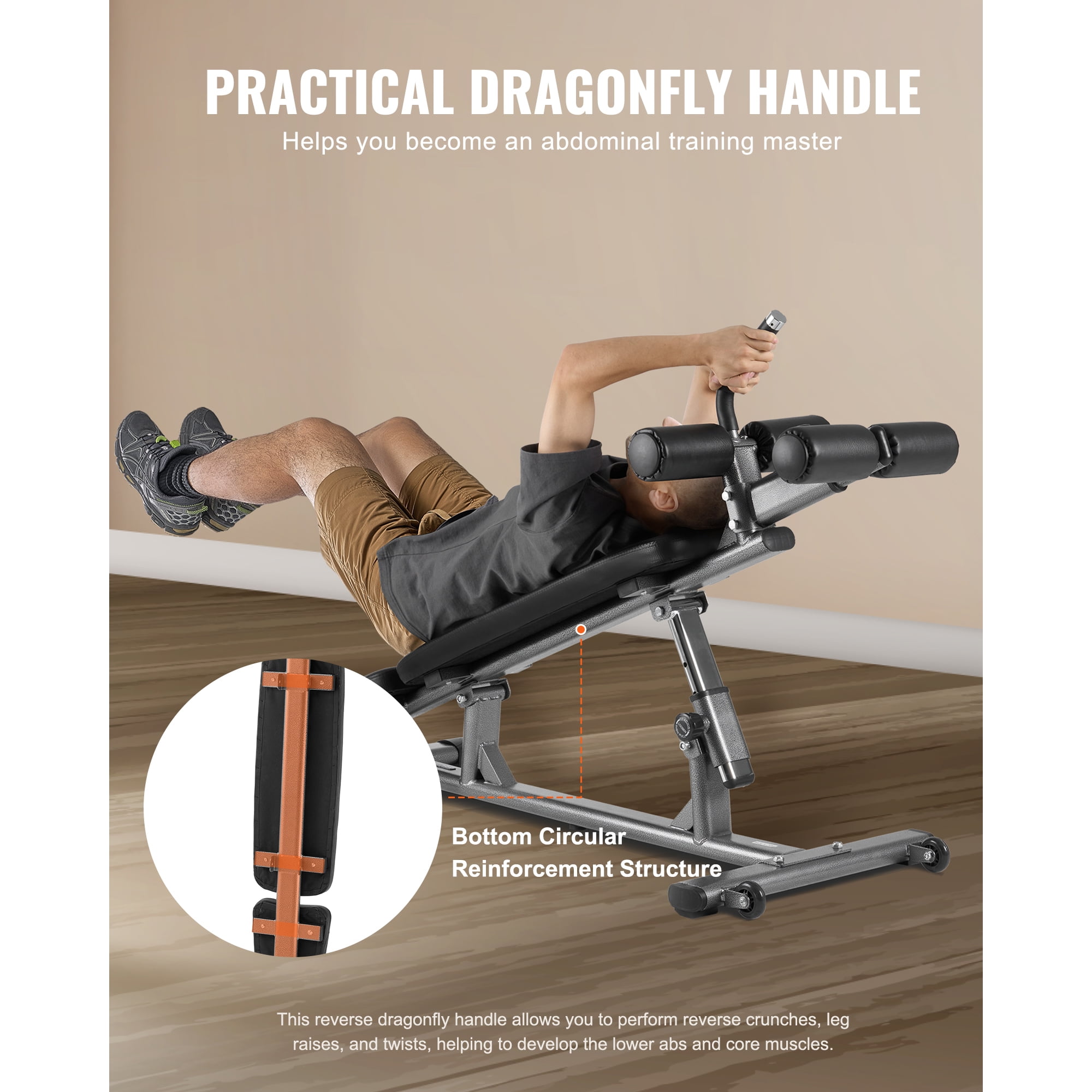 KFFKFF Adjustable Decline Sit-Up Bench with Reverse Crunch Handle, 4 Height Levels, Durable Steel Construction, 1000 lbs Weight Capacity, Ideal for Home Gym Exercises and Strength Training