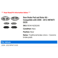 thumbnail image 2 of Rear Brake Pad and Rotor Kit - Compatible with 2008 - 2012 INFINITI EX35 2009 2010 2011, 2 of 2