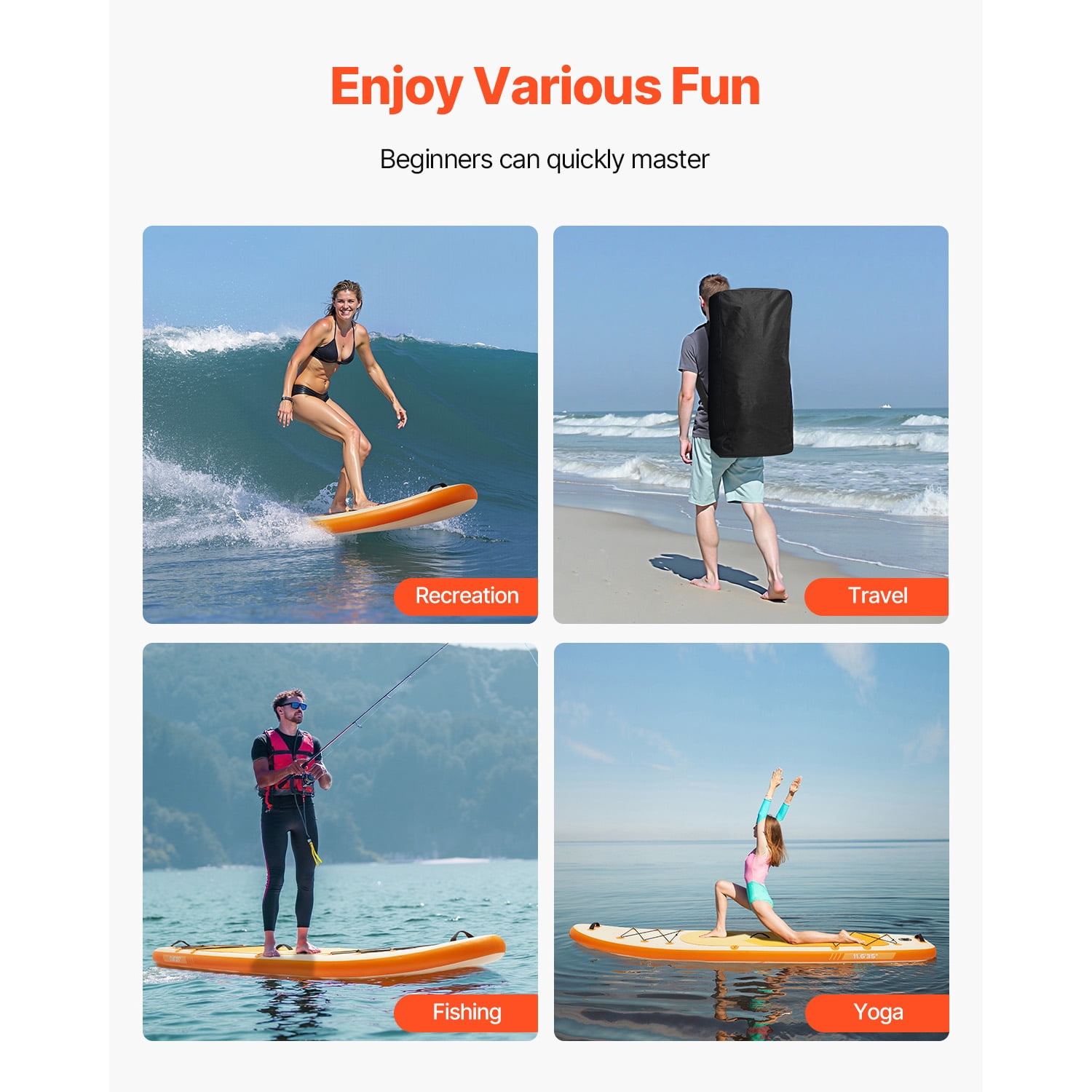 KFFKFF Inflatable Stand Up Paddle Board, 11.6' x 35" x 6" Wide Lightweight SUP, Complete Set with Pump, Paddle, Fin, Backpack, Ankle Leash, Strap, Non-slip Deck for Teens & Adults