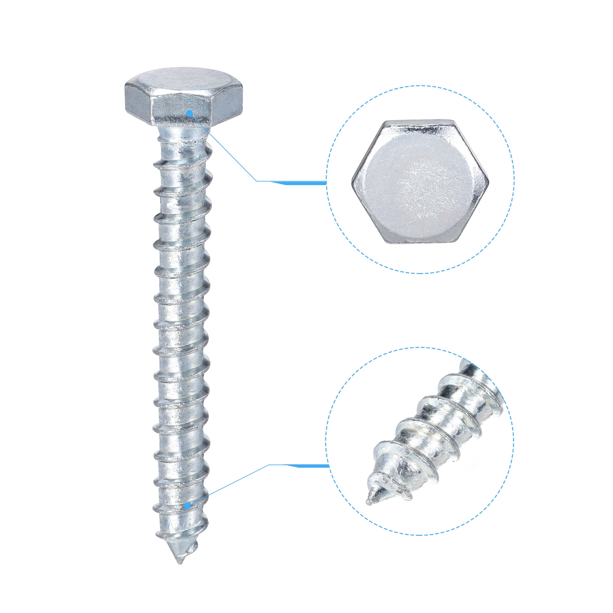 Uxcell M8 x 60mm Carbon Steel Zinc Plated Hex Lag Screws for Wood 25 Pack