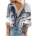 thumbnail image 2 of ZHUGeLI Women's Printed Pullover V-neck Lace T-shirt With 4/3 Sleeves And 3/4 Sleeves Top Up to 50% off Clearance, 2 of 4