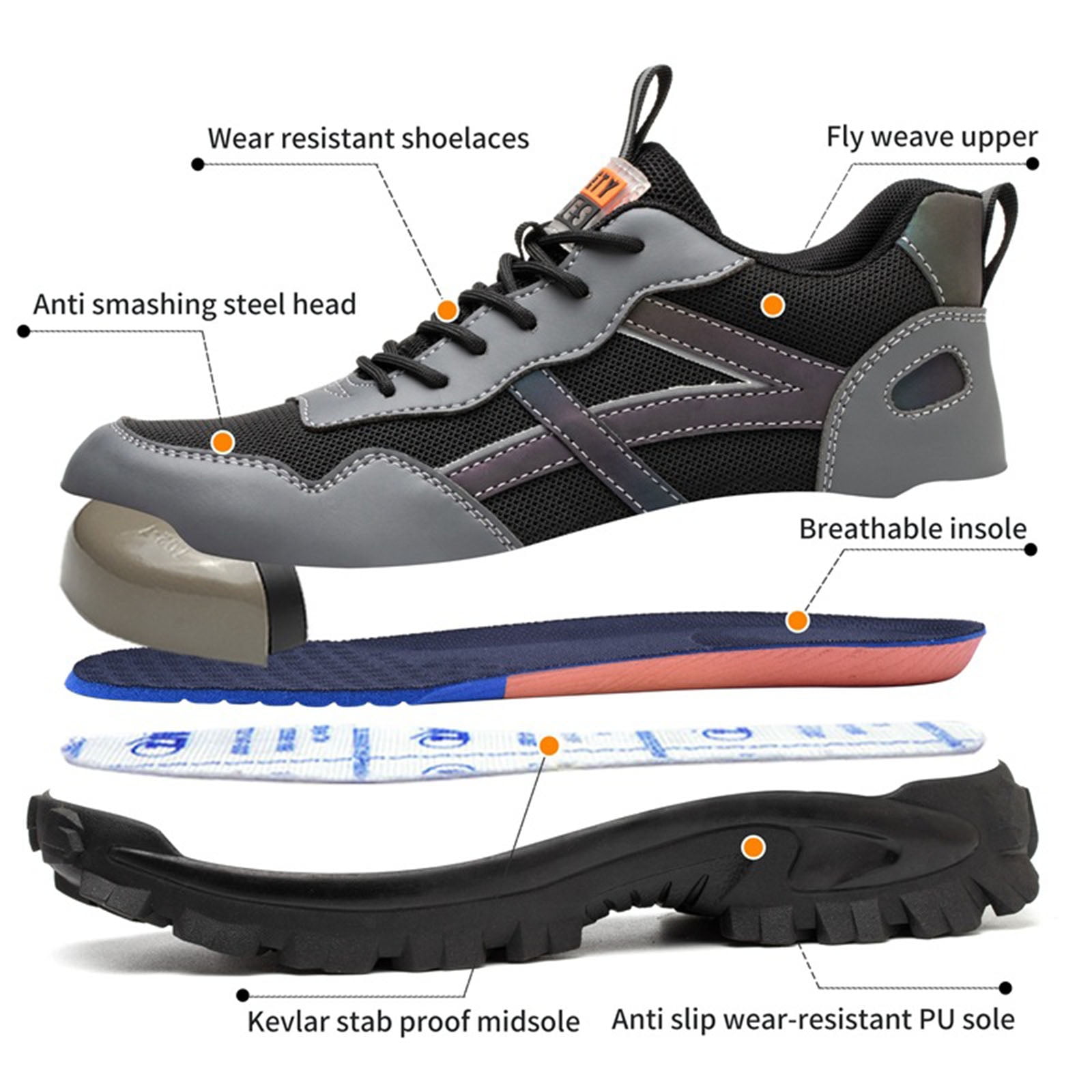 Safety Shoes Men'S Work Shoes, Lightweight, Breathable Steel