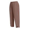 thumbnail image 7 of HongQid Plus Sized Cotton Linen Pants for Women Lightweight Casual Elastic Drawstring Waist Split Hem Boho Lounge Trousers With Side Pockets,4XL, 7 of 7