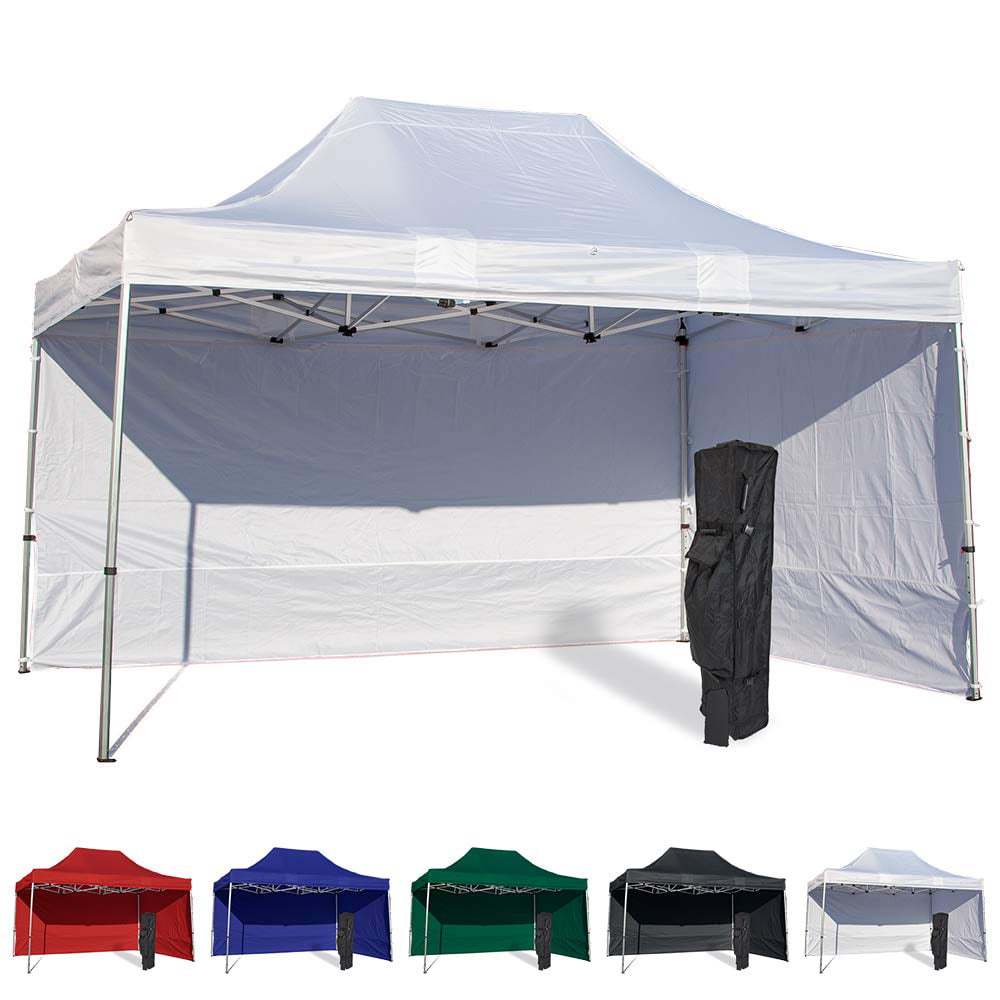 White 10x15 Instant Canopy Tent and Side Walls Commercial Grade Aluminum  Frame with Water-Resistant Canopy Top and Sidewall Bag and Stake Kit  Included (5 Color Options)