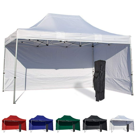 Red 10x15 Instant Canopy Tent and 2 Side Walls - Commercial Grade Steel Frame with Water-Resistant Canopy Top and Sidewalls - Bonus Canopy Bag and Stake Kit Included (5 Color Options)