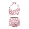 thumbnail image 3 of Suhoaziia Pink Flower Women Tankini Swimsuits 2 Piece Comfortable Bikini Underwear Size L Halter Ruched Ruched Tie Knot Swimsuits for Lady Girls, 3 of 6