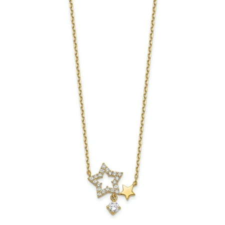 14K Yellow Gold Stars Cubic Zirconia Dangle with 2In Extender Necklace