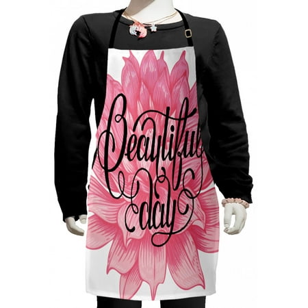 

Saying Kids Apron Day Phrase Ink Calligraphy on Dahlia Flower Boys Girls Apron Bib with Adjustable Ties for Cooking Baking Painting Pink Charcoal Grey by Ambesonne