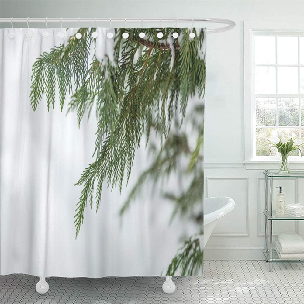 KSADK Pine Snow Covered Evergreen Branches Tree Blizzard Shower Curtain