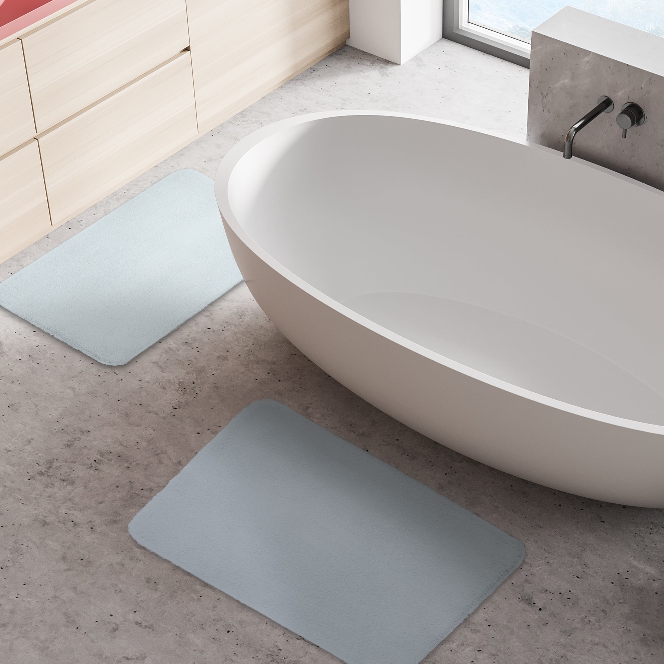Mainstays 2- Piece Bath Rug Faux Fur Memory Foam, Soft Silver, 17" x 24"
