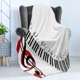 thumbnail image 4 of Music Soft Flannel Fleece Throw Blanket, Treble Clef Abstract Theme Motif Pattern on Plain Backdrop, Cozy Plush for Indoor and Outdoor Use, 70" x 90", White Charcoal Grey, by Ambesonne, 4 of 5