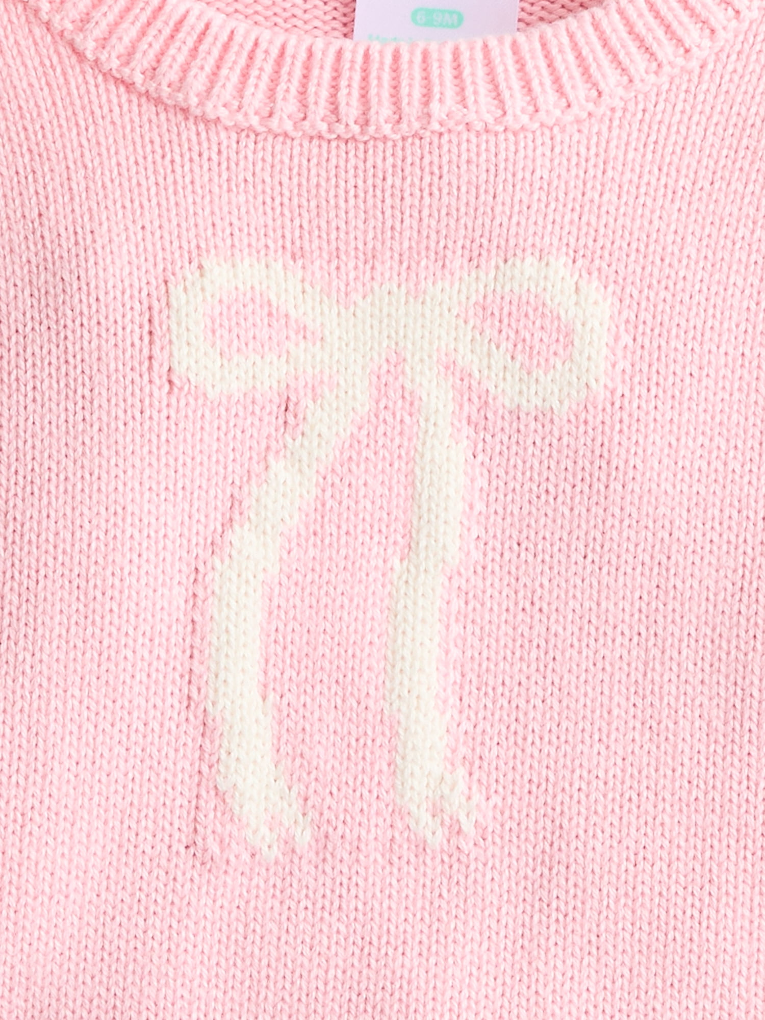 Wonder Nation Baby Girls Cotton Graphic Sweater with Long Puff Sleeves, Sizes 0-24M