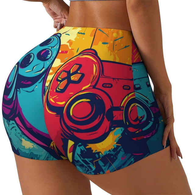 Fotbe Gaming Shorts Sin Costuras – Shorts Deportivos de Cintura Alta para Mujer, Elásticos para Gimnasio, Yoga, Running o Ciclismo-Small