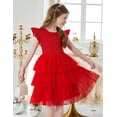 thumbnail image 3 of Oudiya Toddler Girls Fluffy Tutu Dress Tiered Summer Party Sundress Tulle Cute Red Dresses for Kids 2-7Y, 3 of 8