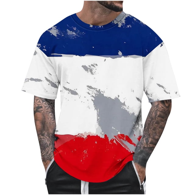 T-Shirts à Col Rond pour Hommes Séchage Rapide Imprimé Polyester, Coupe 3D Col Rond Haut Athlétique pour Gym, Course, Cyclisme & Décontracté