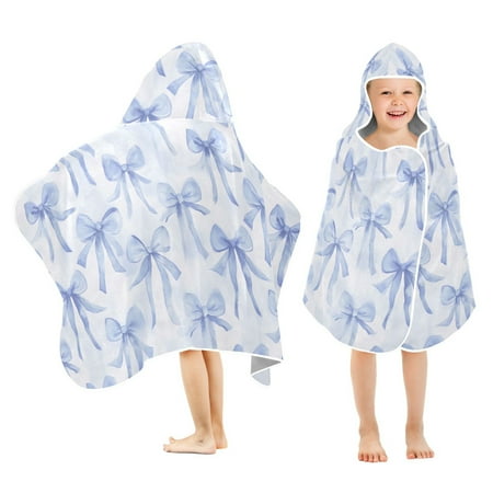 joogoo Watercolor Bow Blue Kids Hooded Beach Towel Baby Bath Towel 23.5"x50"