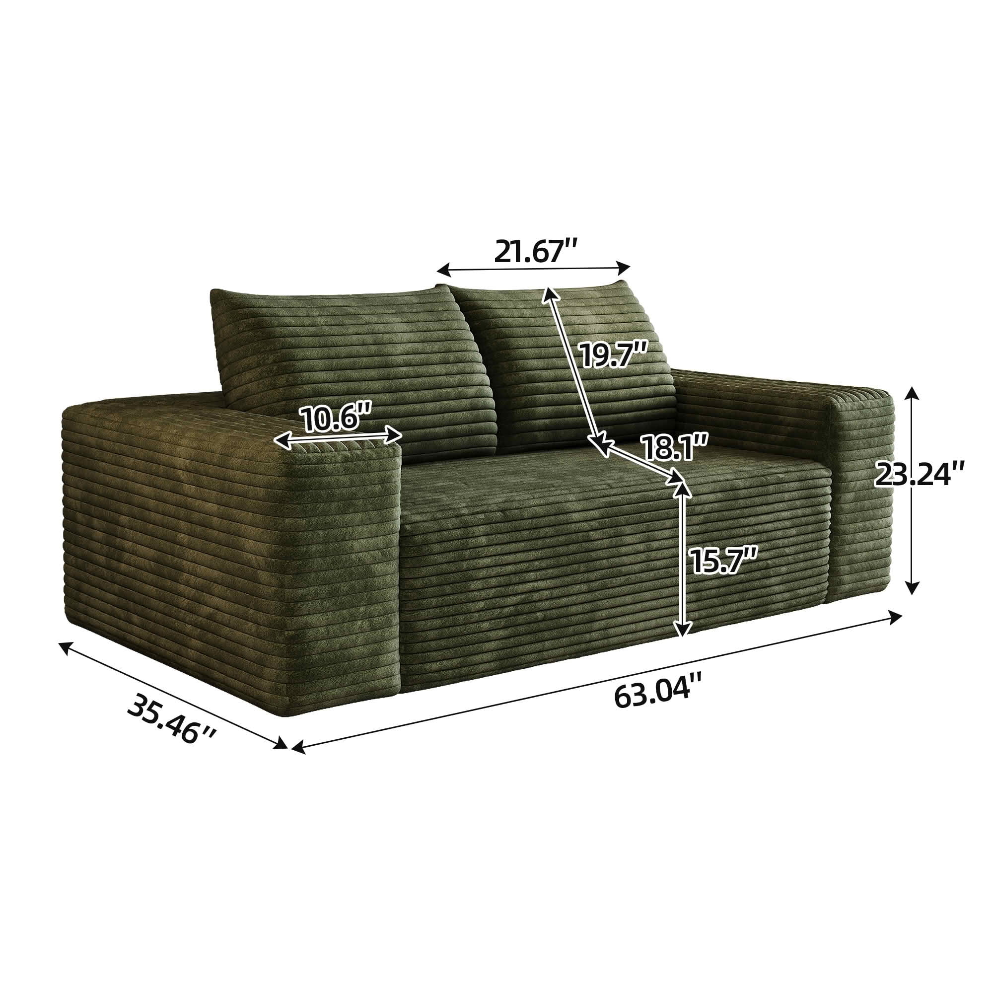 MAYEERTY 63" 2-Seater Corduroy Loveseat Sofa, Deep Seat Comfy Small Couch, No Assembly Leisure Sofa for Living Room Bedroom Apartment Conference Room