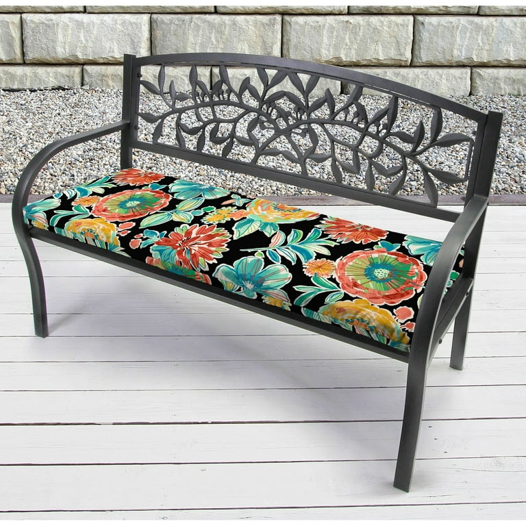 Free Shipping Jordan Manufacturing 48 x 18 Black Floral Outdoor Bench Cushion with Ties Walmart