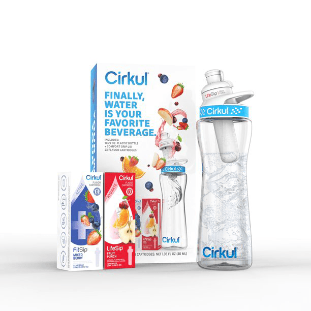 Cirkul 22oz Plastic Water Bottle Starter Kit with Blue Lid and 2 Flavor Cartridges (Fruit Punch & Mixed Berry) - Walmart.com