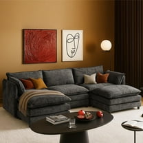 HOMYEDAMIC 110” L Shaped Modular Sectional Sofa Cloud Couch with Ottoman Chenille Deep Seat Sofa with Pillow for Living Room, Bedroom and Apartment