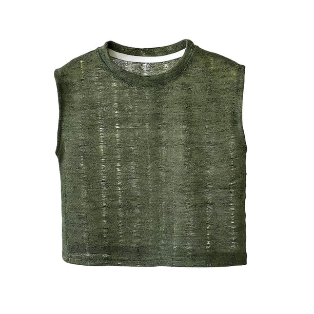 Casual de Verano Tops Niños sin Mangas Color Sólido Cuello Redondo Hollow-Out Chaleco Respirable Frío Camisas de Malla Niños Uso Diario