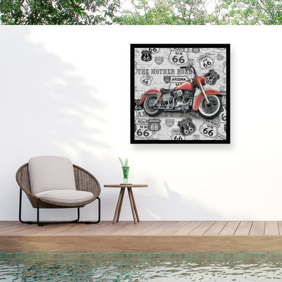 Jean Plout 'Vintage Motorcycles On Route 66 6' Outdoor Canvas 14x14