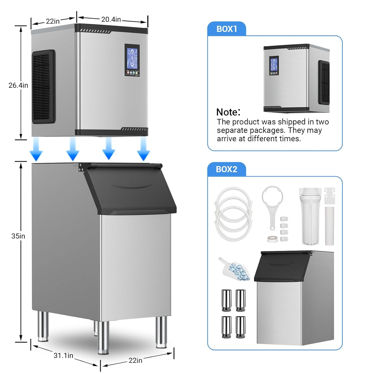 XUTUMM Commercial Ice Machine 700LBS/24H,Storage 500LBS,Large Industrial Ice Maker,Ice Ready in 5-15min,with Self-Cleaning Mode,with Timing Function,30 Levels of Ice Thickness Adjustment