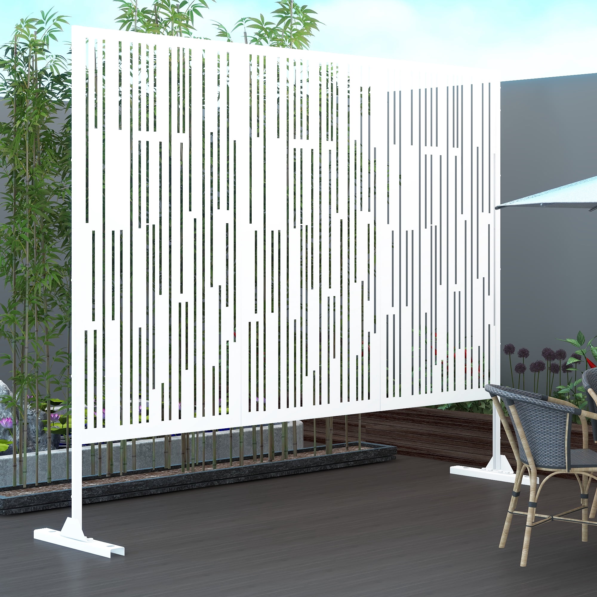 MAYEERTY 72×47" Outdoor White Metal Privacy Panel Screen for Backyard & Garden, Shadow Play Pattern