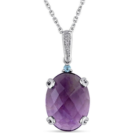 Tangelo 9 Carat T.G.W. Amethyst and Blue Topaz with Diamond Accent Sterling Silver Oval Shaped Fashion Pendant, 18