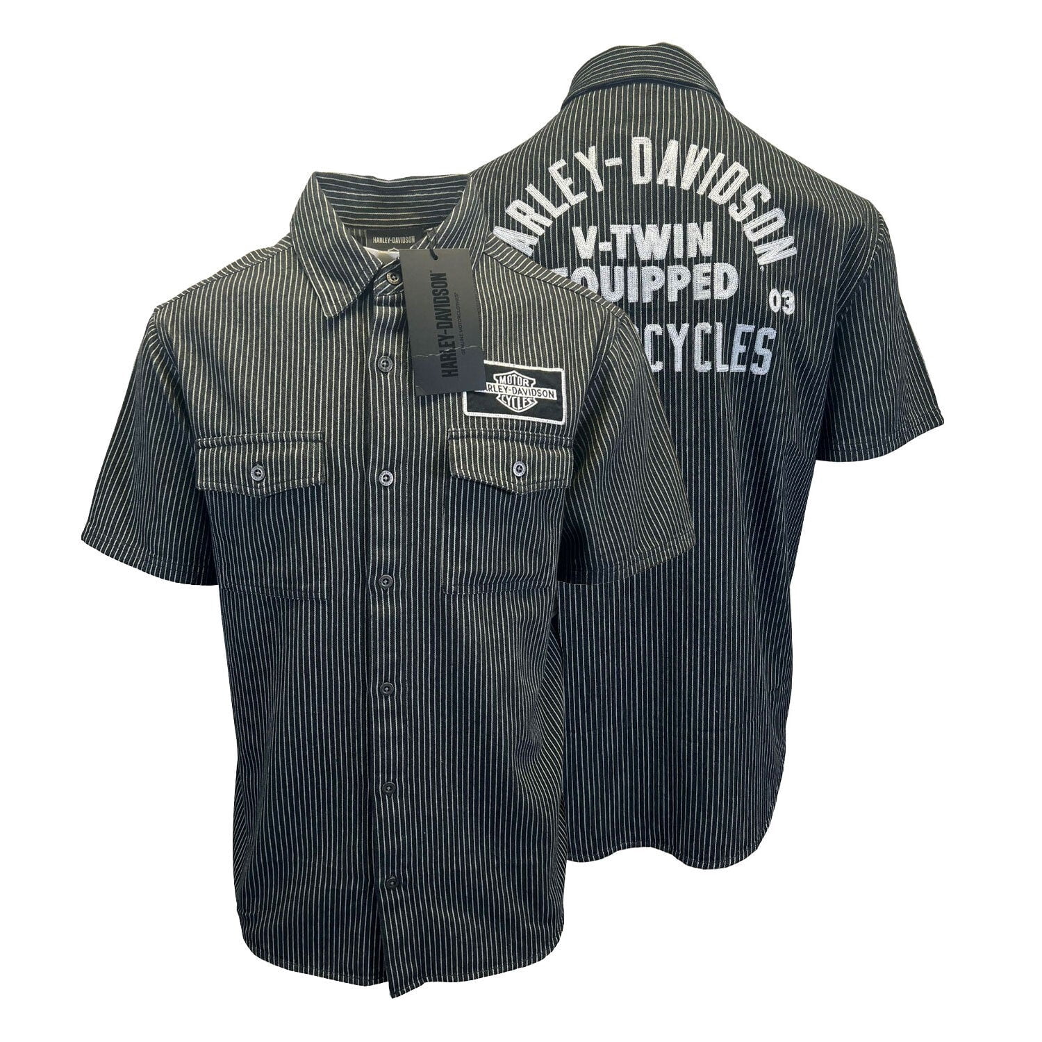 Harley-Davidson Men's Black Shirt V-Twin Equipped Striped