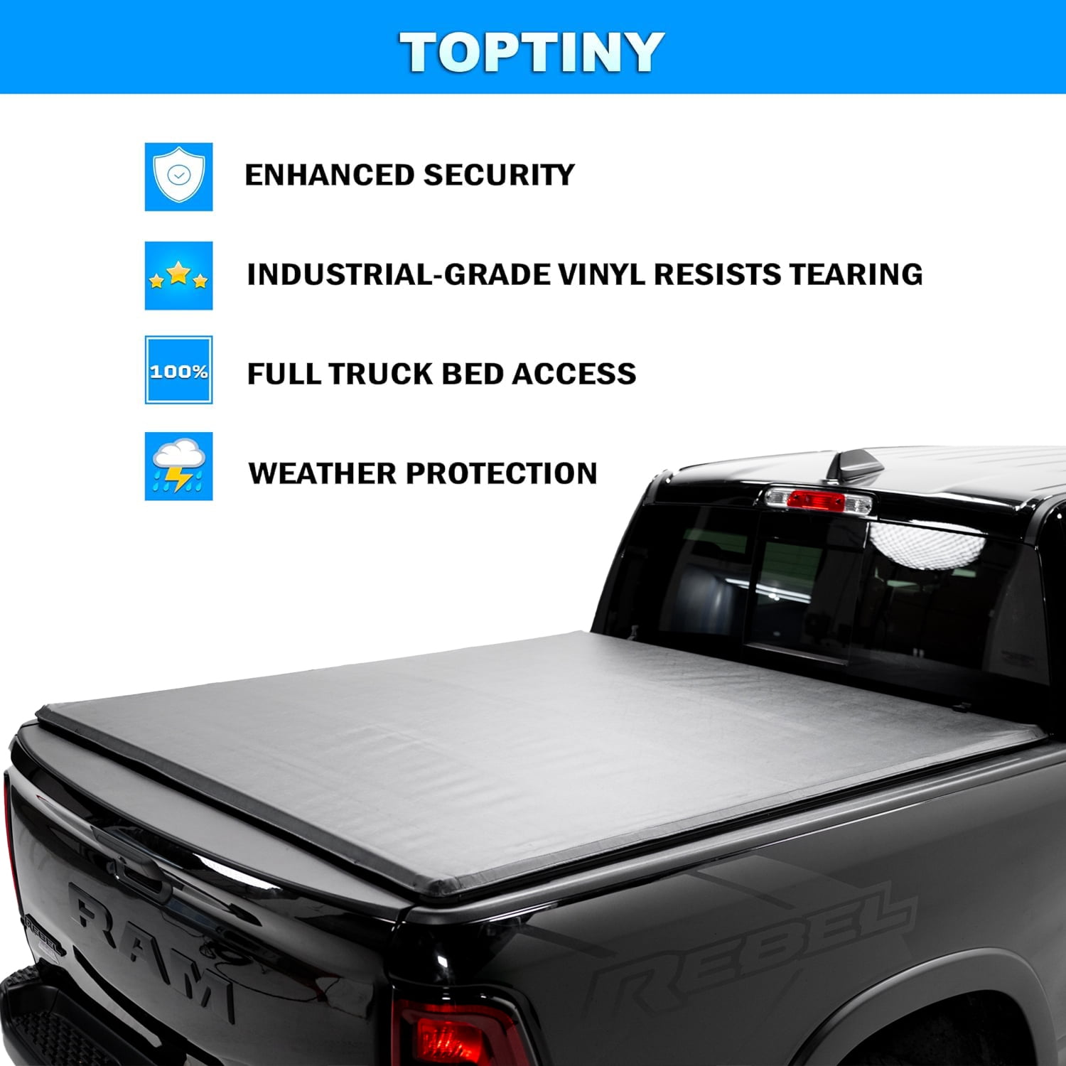 Toptiny Soft Roll Up Tonneau Cover Fits 2007-2021 Toyota Tundra 5'6" Bed waterproof