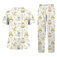 thumbnail image 3 of Scrubs Top For Women，Women's Short-Sleeve Easter Print Nursing Scrubs Set with Pockets，Yellow，XL, 3 of 5