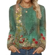 Fantaslook Women Tunic Tops Casual Long Sleeve Shirts Crew Neck Fall Tops Basic Tees Floral Dressy Blouses