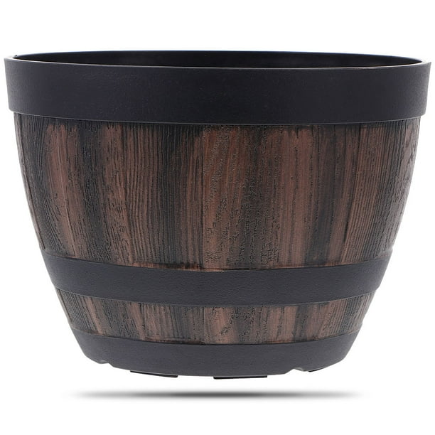 WORGEOUS Maceta de madera de imitación, macetero de plástico Retro de gran capacidad para jardín