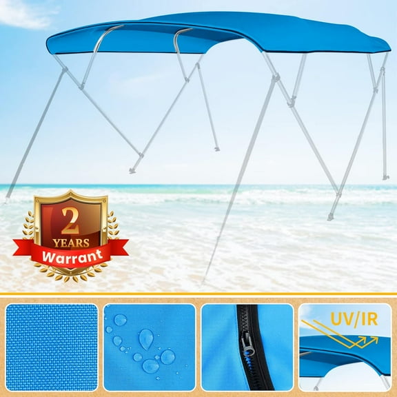 4 Bow Bimini Top Replacement Cover Waterproof 600D Sun Shade Boat Canopy with Storage Boot,Blue/Gray 54''-103''W x 96''L x 54''H
