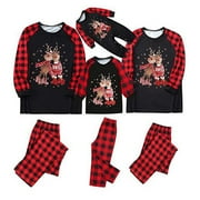 Qiylii Christmas Family Macthing Pajamas Set, Cartoon Deer Print Tops+Trousers/Romper