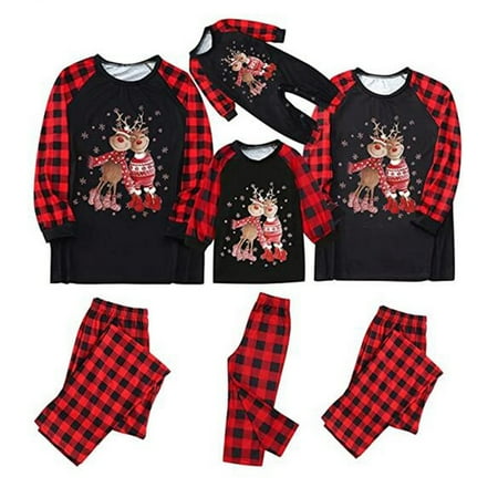 

Qiylii Christmas Family Macthing Pajamas Set Cartoon Deer Print Tops+Trousers/Romper