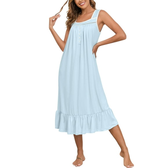 Camisón APRRAIN para mujer, victoriano, sin mangas, azul claro, talla M